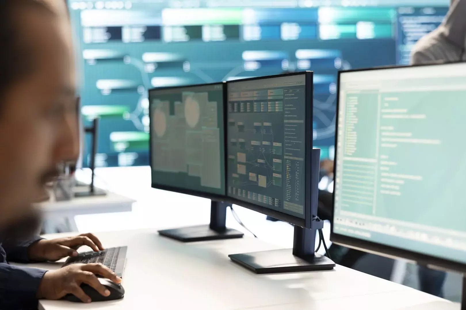 Governmental hacker investigating cyber incidents and monitoring security